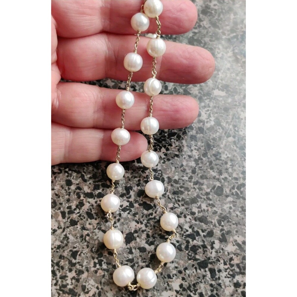 LILY RACHEL Gold Tone Wire Freshwater Potato Pearl Bead Link Necklace 16" length